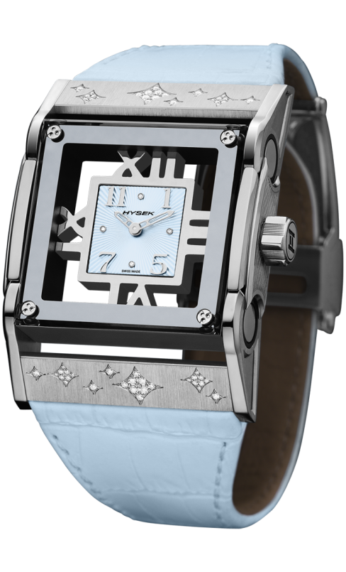 Furtif 37mm in steel, blue dial, star setting