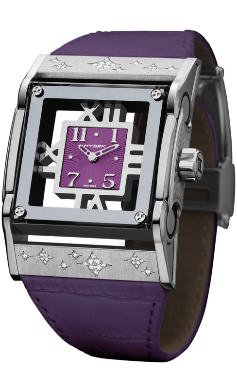 Furtif 37mm in steel, purple dial, star setting
