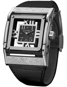 Furtif 37mm in steel, black dial, star setting