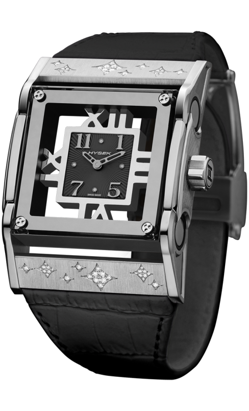 Furtif 37mm in steel, black dial, star setting