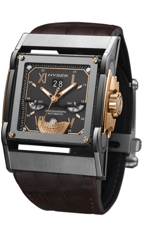 Furtif 44mm Chronograph Grande Date in Rose Gold & Titanium grey dial brown strap